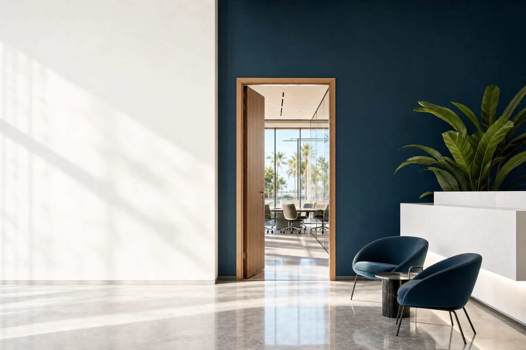 Furnished reception area with lounge seating